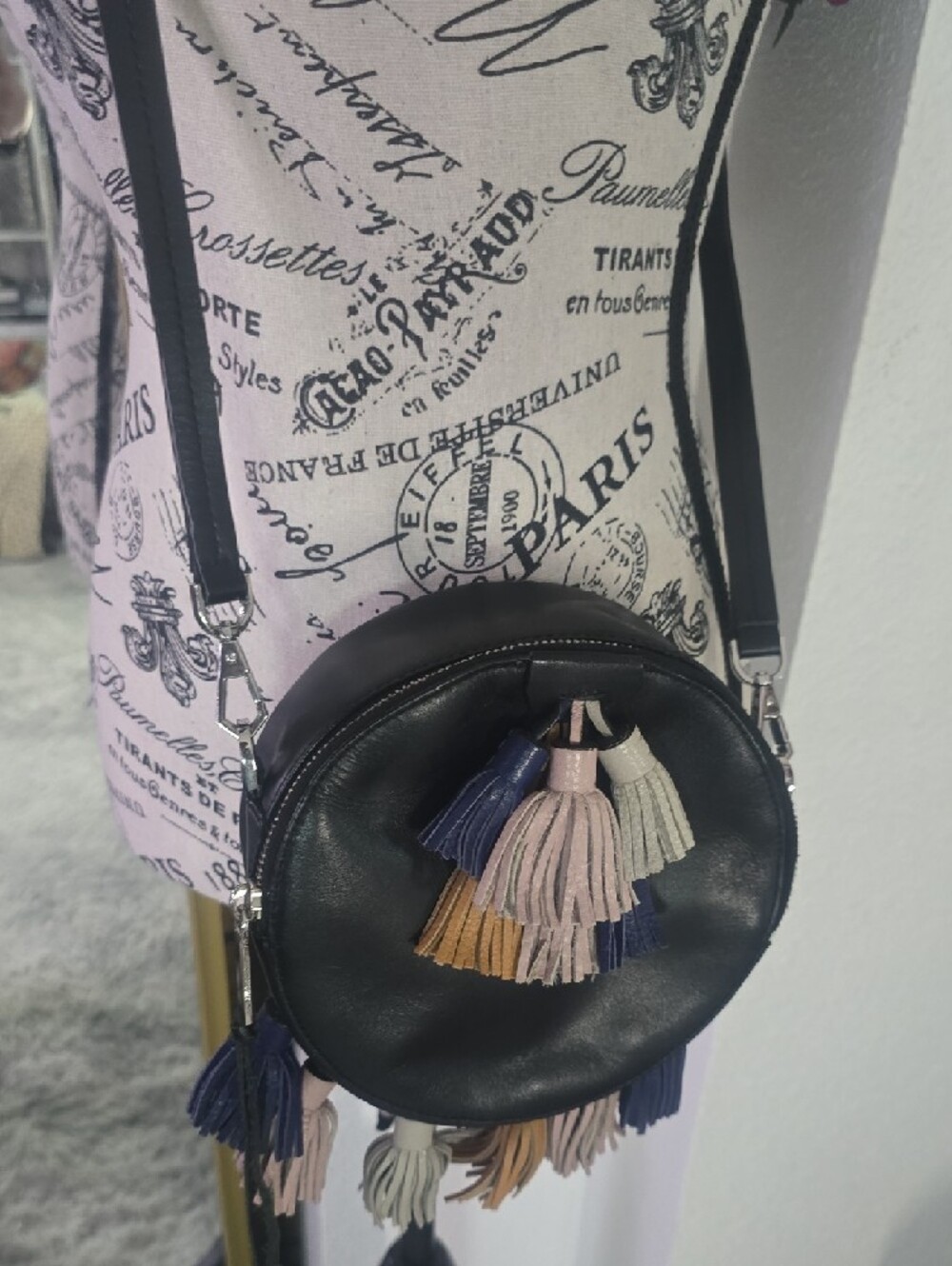 Rebecca Minkoff Black Round Small Crossbody Bag W/ Multicolor Tassels (EUC)🖤💕